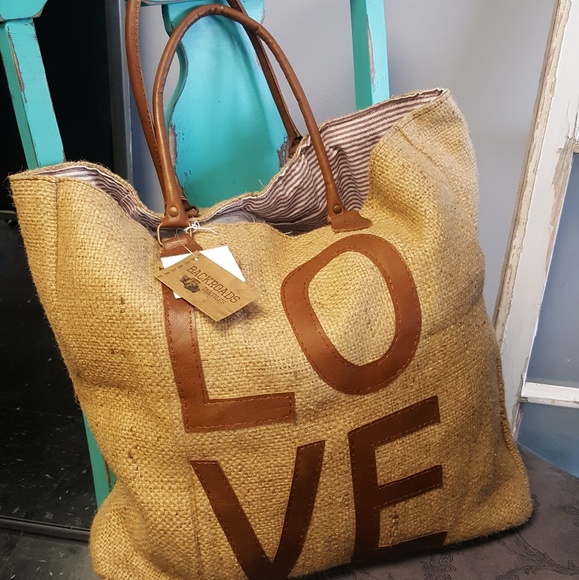 Backroads Bags Love Burlap Leather Handbag Tote Poshmark